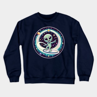 Alien Surfing in Outer Space Crewneck Sweatshirt